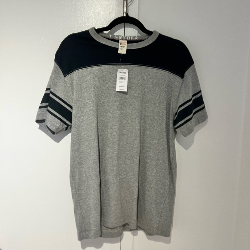 Todd Snyder x Champion Grey/Navy Colorblock Football T-Shirt.  Size M.  NWT